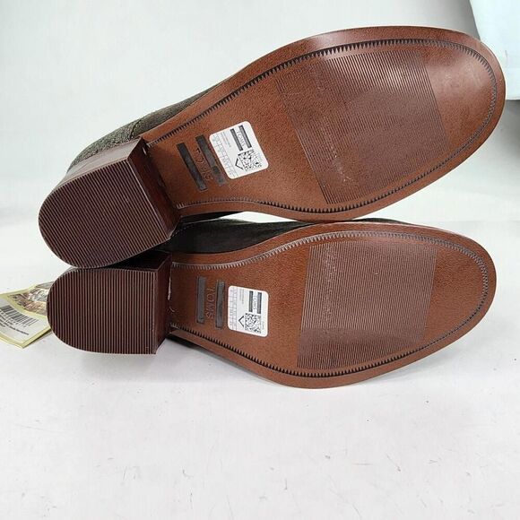 TOMS Leila Tarmac Olive Suede Herringbone Booties US 8 Block Heel Ankle Boots - Picture 6 of 11